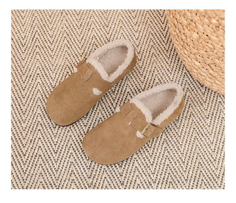 Daphne Birkenstock Women's 2023 Autumn Winter Simple Versatile Closed-Toe Slip-On Fleece-Lined Soft Sole Retro Flats Khaki Size 36 9