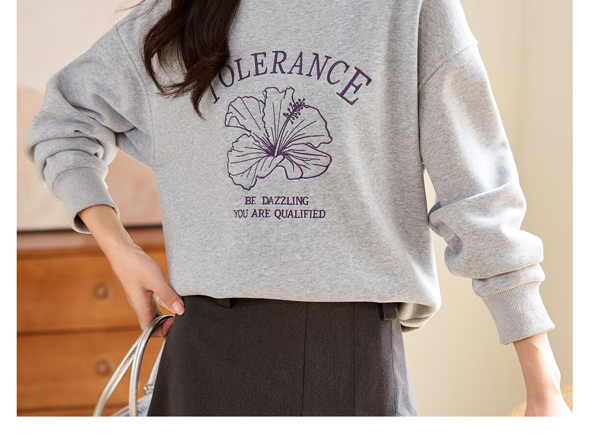 PinCai Elegant Floral Print Crewneck Sweatshirt Casual Versatile Outerwear P143W1008 50