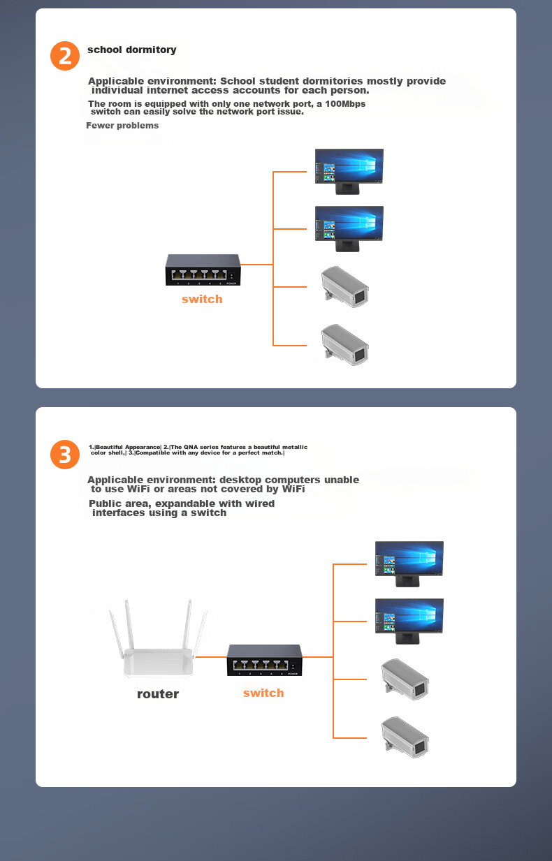 KeepLINK KP-9000 5-Port 100Mbps Switch, 4 Enterprise-Grade Ports for Home And Dormitory Security Monitoring, Network Splitter/Distributor/switch Unit 7