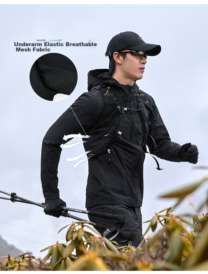 Pioneer Camp Sea Lion Soft Shell Jacket for Men, Spring And Summer Windproof Quick-Dry Breathable Jacket, Outdoor Hiking Mountaineering Sports Running Hooded Coat 4