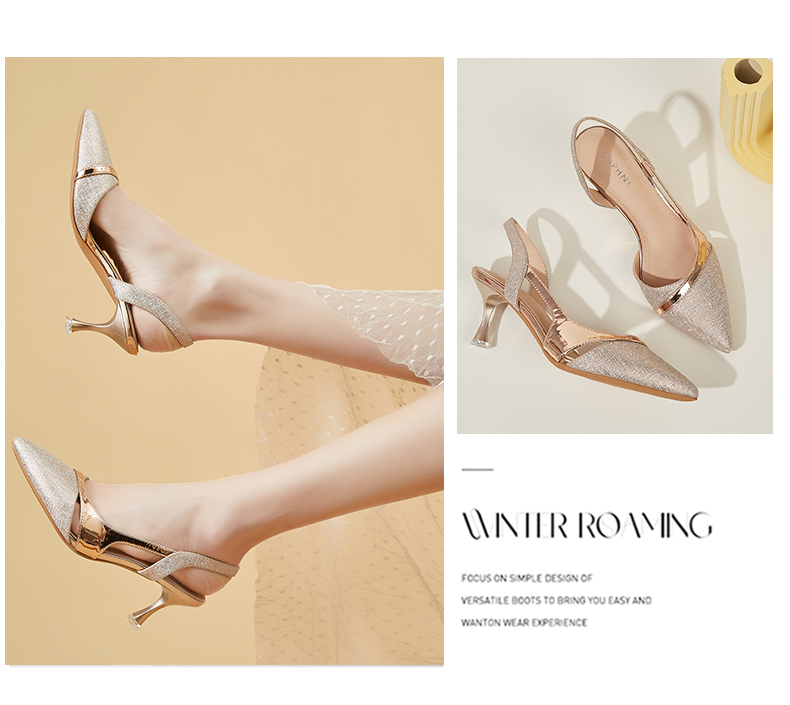 DAPHNE Women's Sandals, Fashionable And Elegant Thin Heel High Heels, Sexy Princess Style, Backless Versatile Women's Shoes, Single Shoes for Women 4622303011, Champagne Color, Size 36 11