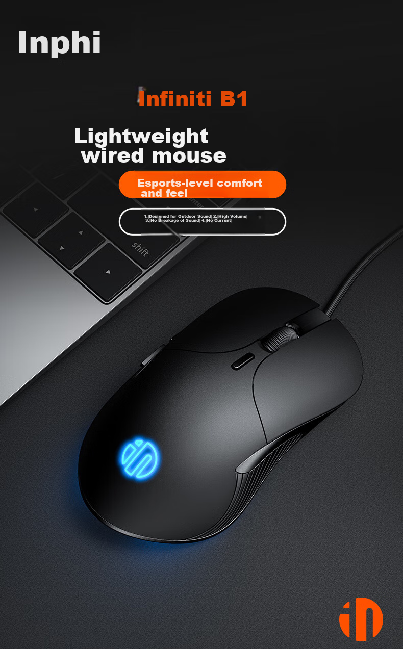 INPHIC B1 Wired Gaming Mouse, Macro Light-Sound Office Ergonomic USB Interface, Compatible with Laptops And Desktops, White 1