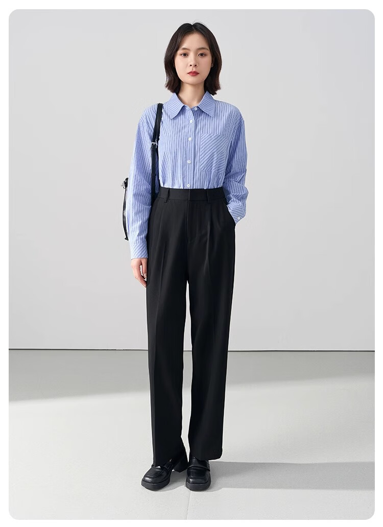 Bodexiaojie Women's Formal Suit Pants, Straight-Leg Trousers for Petite Figures, Professional Interview Attire, Black Dress Pants, Size S 26