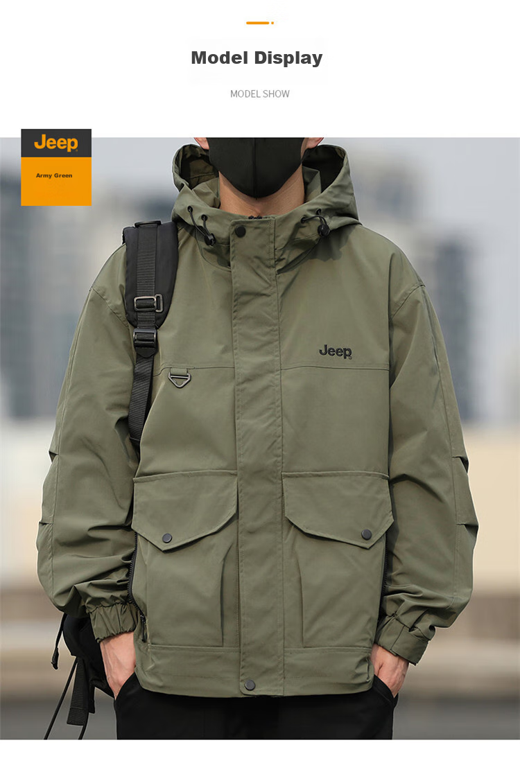 JEEP Men's Jacket, Spring And Autumn Outerwear, Trendy Casual Loose Workwear Clothing for Men, Army Green, 3XL 15