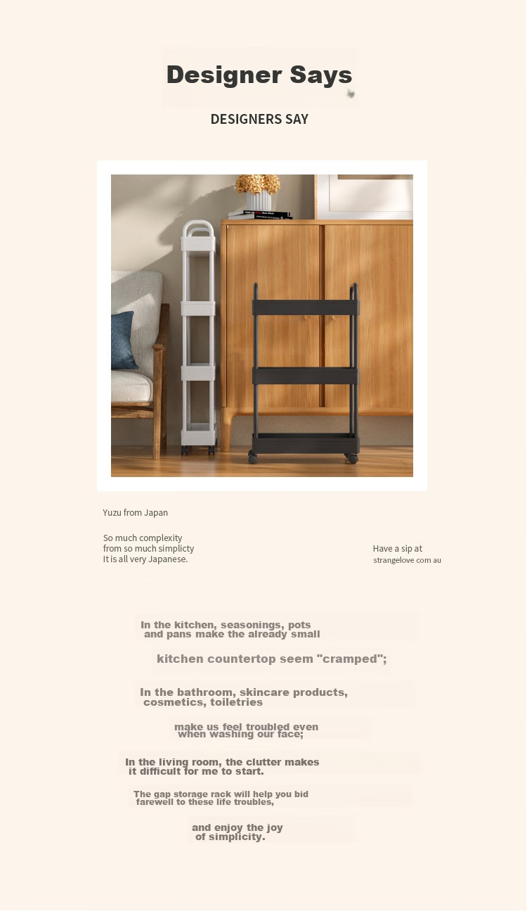 Ourunzhe Narrow Storage Rack, Kitchen Organizer Shelf, Slim Gap Trolley, Living Room And Bathroom Crevice Storage Shelf, Four-Tier with Handle 2