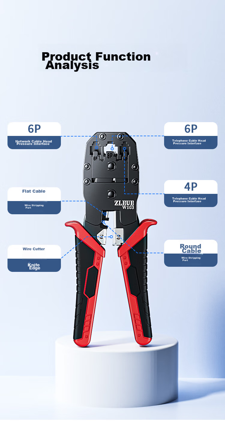 ZLEUE Network Cable Crimper, Wire Stripper And Cutter for Network And Telephone Cables, 4P6P/8P RJ45 Connectors, Multi-Functional Spring Tool for Professional Category 6 Cable Crimping And Termination, W103 15