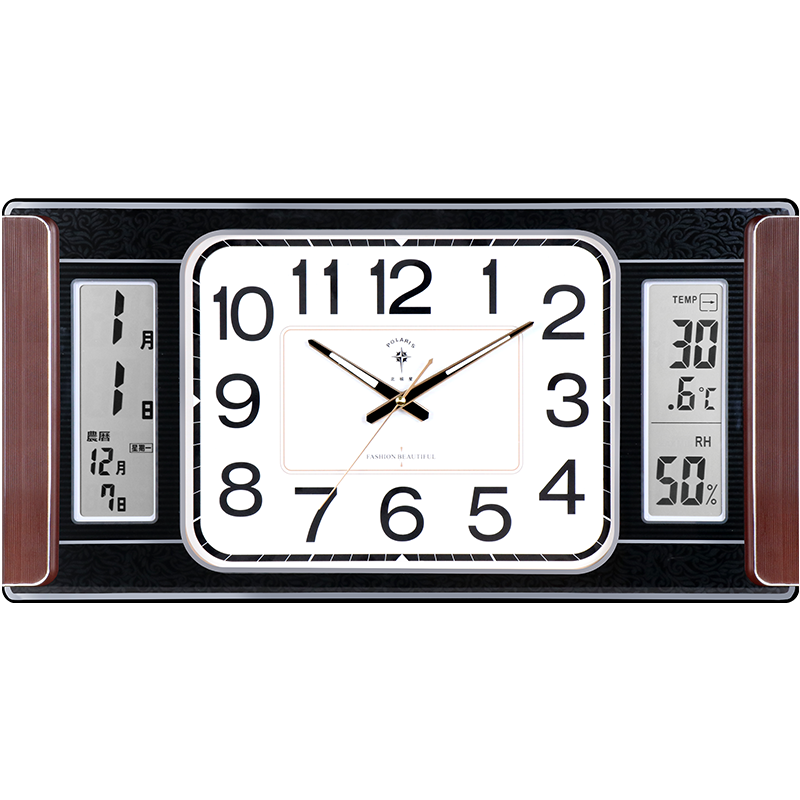 POLARIS Wall Clock, Creative Living Room Timepiece, Bedroom Luminous Clock, Temperature Display with Dual Liquid Crystal, 24-Inch Large Clock