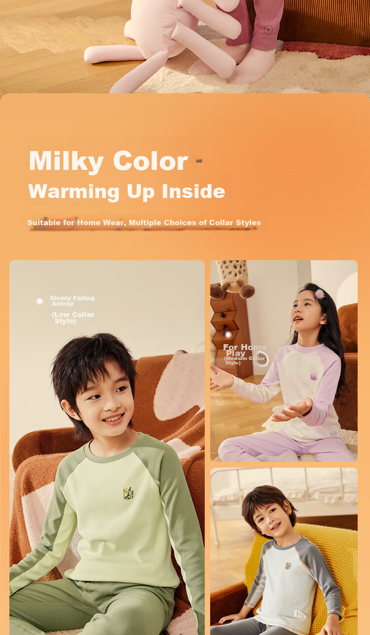 BALABALA Children's Thermal Underwear Set, Winter Thickened Girls' Baby Autumn Clothes And Pants, Boys' Base Layer Inner Wear, Heat-Generating Pajamas 11