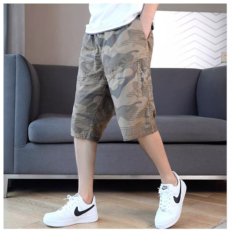 JEEP SPIRIT Men's Workwear Shorts Summer Loose Casual Pants Straight Leg Cotton Cropped Camouflage Light Gray 5XL 10