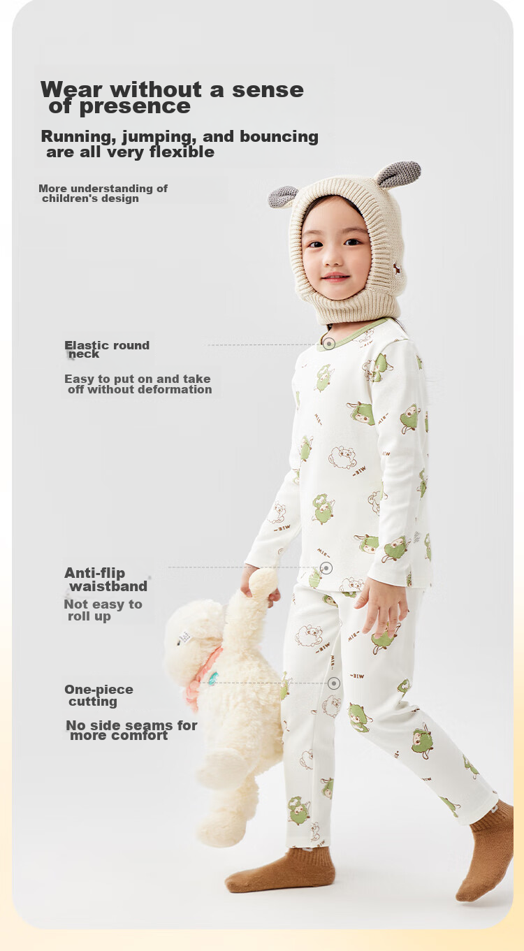 BALABALA Children's Thermal Underwear Set, Autumn And Winter Thickened, Boys' Autumn Shirt And Pants, Girls' Base Layer Pajamas, 208424169201 7