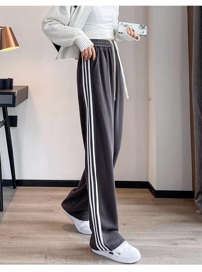 LangSha Women's Leggings with Two-Way Wear, Straight-Leg Three-Stripe Cotton Pants, Autumn Outer Wear, Sports Pants with Elastic Cuffs, Loose High-Waist Drawstring Sweatpants 24