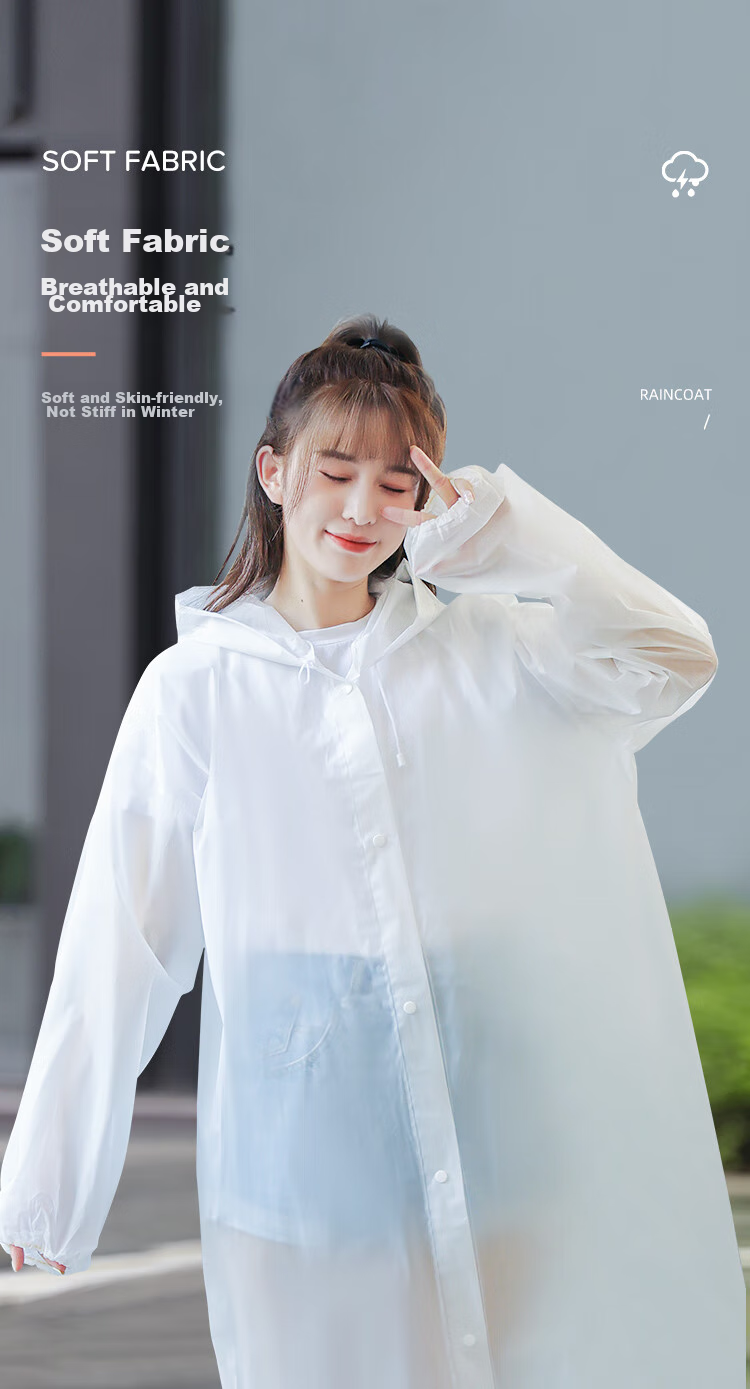 BIAZE Disposable Raincoat for Adults, Semi-Transparent Rain Pants, Long Style with Hood, Thickened Portable Rain Poncho Set, White 4