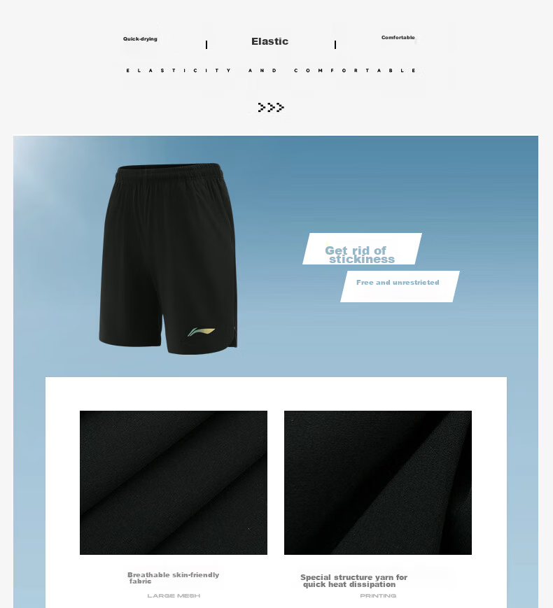 Li-Ning Badminton Shorts for Men, Spring And Summer Comfortable Breathable Sports Sweat-Absorbing Competition Training Pants, Black, Size S 5