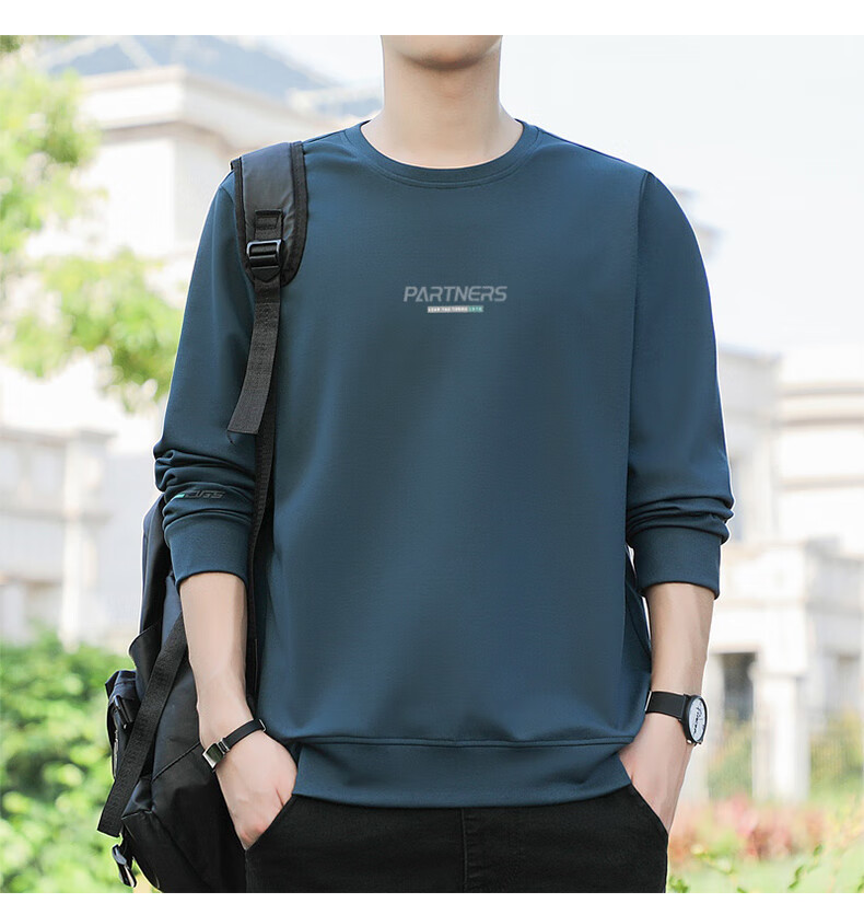 ROMON Men's Sweatshirt, Autumn Large Size Long-Sleeve T-Shirt, Outdoor Sports Casual Jacket, Base Layer Top, UP89 Navy Blue XL 5