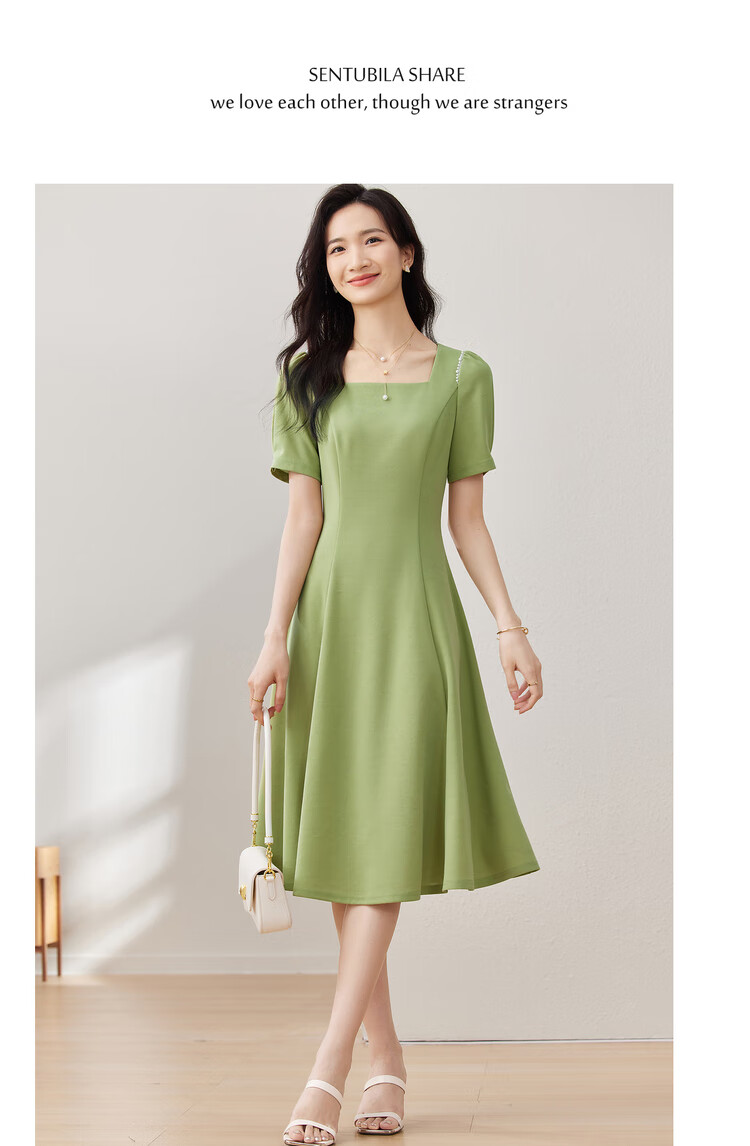 Sentubila Short-Sleeve Dress for Women, Summer Fashion Commuter Mid-Length A-Line Dress with Beaded Waist, Slimming Effect, Black, M 9