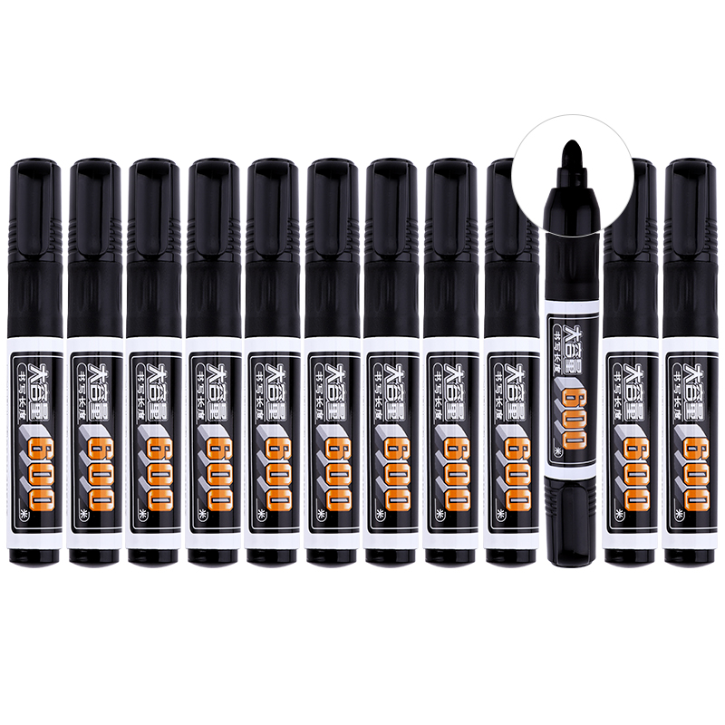 BAOKE MP270 Black Oil-Based Marker Pen, Chubby Tip, Thick Marker, Refillable Ink, 12 Pcs/box