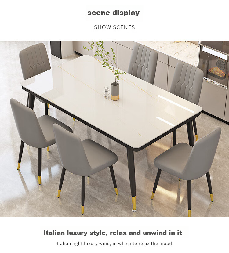 Fanshe Dining Table Set for Home Use, 4-6 Person Table with Chairs, Rock Slab Pattern Glass Small Apartment Dining Table And Chair Set 21