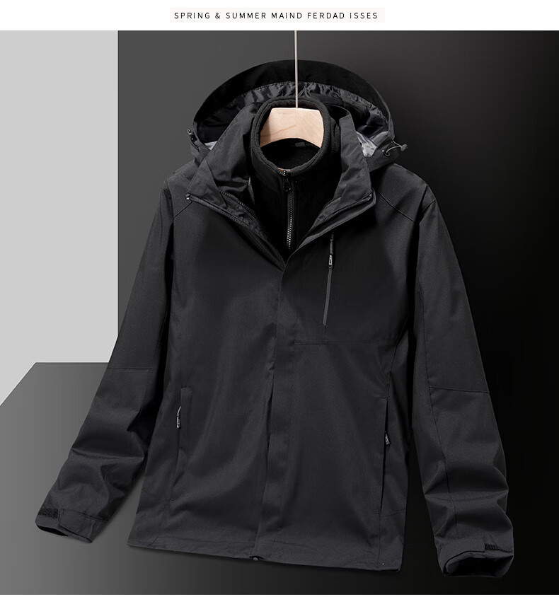 JEEP SPIRIT Men's Windbreaker Jacket for Spring, Autumn And Winter Three-In Outdoor Sports Coat Black And White Color Size L 16