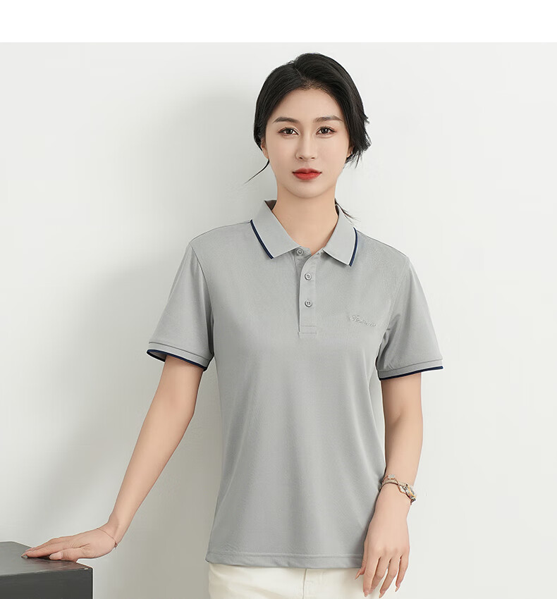 ROMON Ice Silk Short-Sleeve T-Shirt for Women, Summer POLO Collar Undershirt, Casual Business Commute Workwear, Cool-Feeling Lapel Top 15