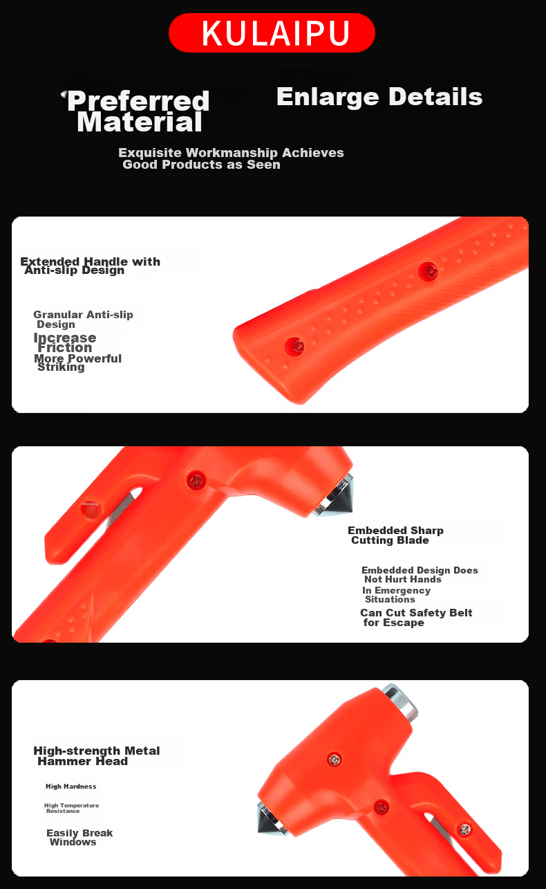 Kulaipu Car Safety Hammer, Window Breaker, Emergency Rescue Multi-Functional Fire Hammer, Vehicle-Mounted Life-Saving Hammer with Bracket KLP-86 8