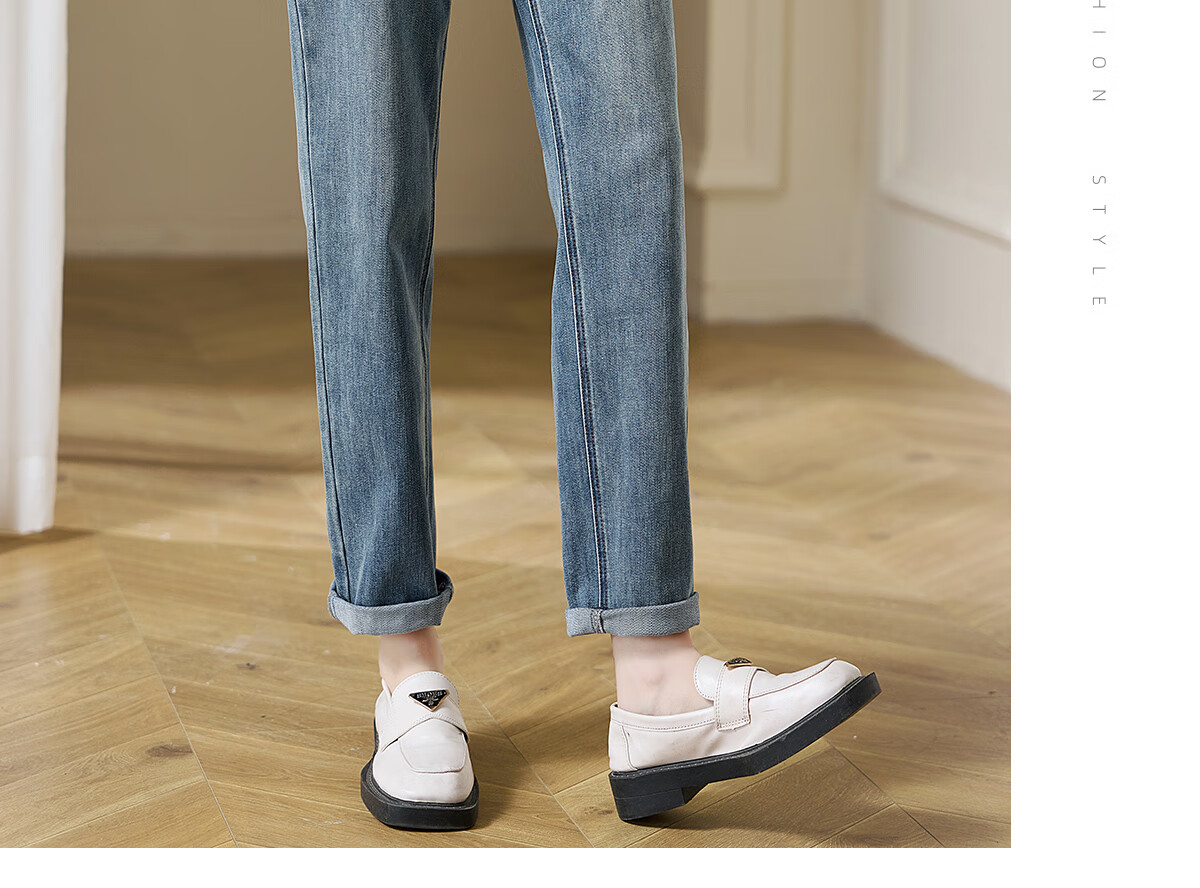 Chushen Women's High-Waisted Vintage Slim-Fit Jeans with Stylish Design And Functional Pockets, Straight-Leg Trousers S143N1001 17