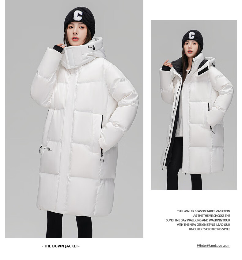 Yalu Women's Mid-Length down Jacket, 2025 New Winter Style, Red Warm Korean Fashion Casual Hooded Coat for Wome 32
