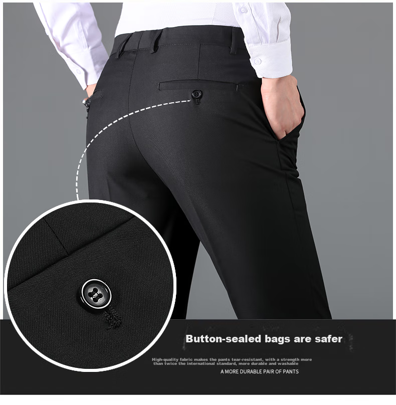 ROMON Wrinkle-Resistant Non-Iron Dress Pants for Men, High-Waisted Loose Casual Business Suit Trousers Straight-Leg Dad Pants 8