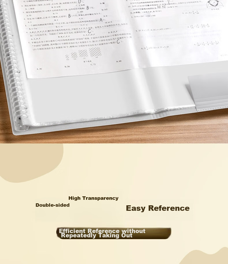 SUNWOOD 20 Pages 40 Sheets A3 Large Capacity Loose-Leaf Paper Storage Folder Student Exam Papers Transparent Insert File Folder 3957 White 6