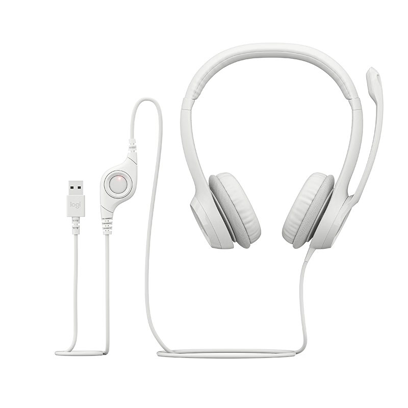 Logitech H390 Stereo USB Headset with Microphone, Computer Laptop Office Headphones, Pearl White, Single Pack