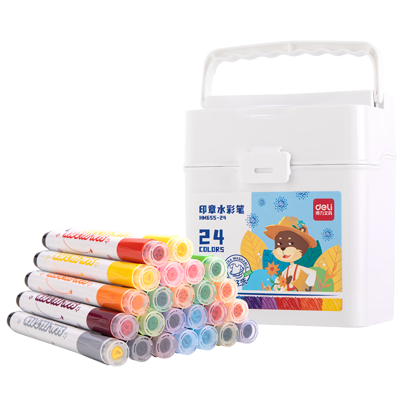 Deli 24-Color Round Stamp Watercolor Markers, Easy to Clean, Student And Children's Drawing Coloring Stationery, Art Supplies, Girls' And Children's Gift, Sketching Watercolor Pens