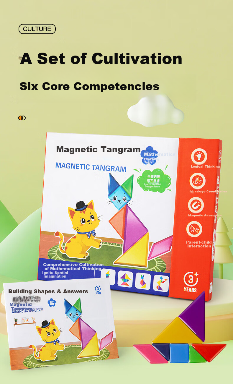 BULUQI Magnetic Tangram Educational Toy for Boys, Early Learning Puzzle, Math And Geometry Teaching Aid for Elementary School Students, Gift 3