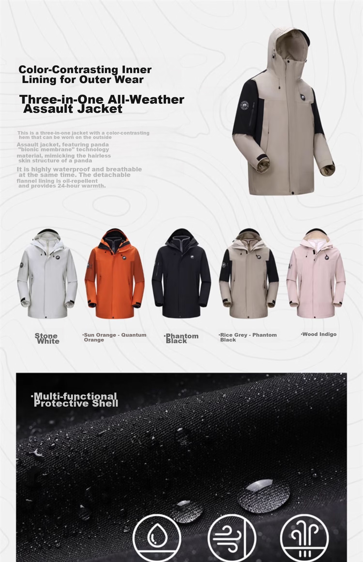 CAMEL Panda Outdoor Three-In Orange Jacket for Men And Women, Windproof Waterproof Triple-Protection Coat Hiking Wear R611 6