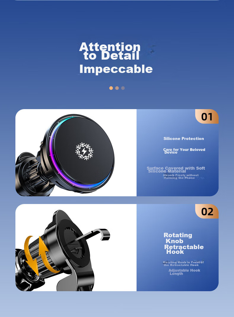 Dijialun Magnetic Car Phone Holder with Cooling, Wireless Fast Charger for Apple 18, Semiconductor Heat Dissipation, Car Ambient Light 14