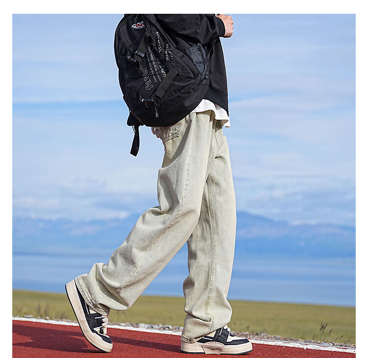 Dingfengbaoluo American Retro Washed Jeans for Men, Summer Cool High Street Casual Loose Straight-Leg Pants DFK06 Navy Blue XL 10