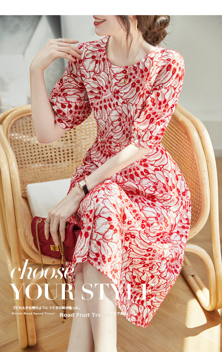 Dme [Monet Garden] Summer Elegant Breathable Pure Cotton Embroidered Waist-Cinching A-Line Flared Dress for Women, Mid-Length 1