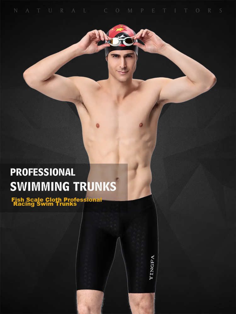 YINGFA Racing Swim Trunks for Men, FINA Certified International Swimming Federation Competition Training Shark Skin Imitation Swim Shorts, Black 1