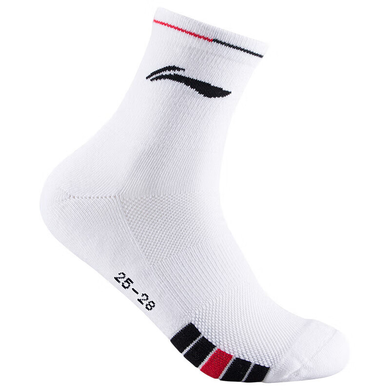 Li-Ning Badminton Socks, Mid-Calf Men's Terry Socks, Moisture-Wicking Sports Socks, AWSU083-3 White And Red, Size 25-28CM, One Pair 3