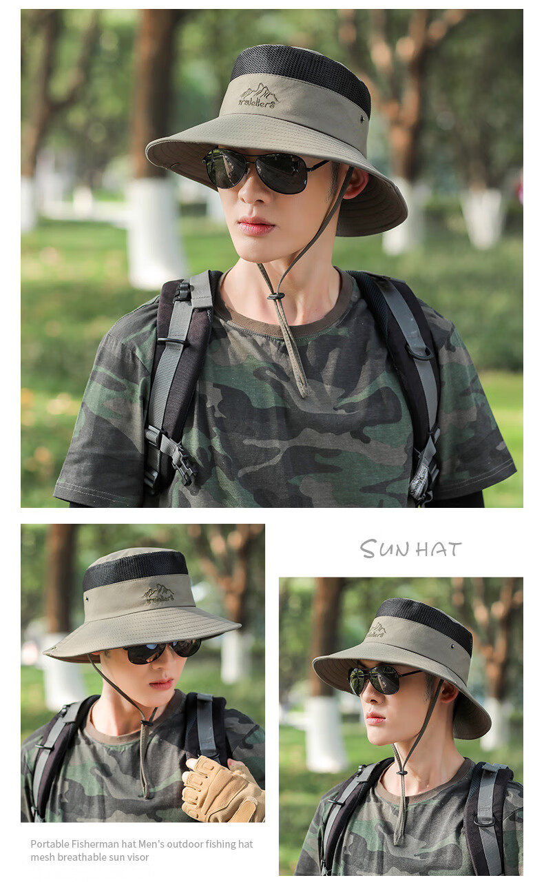 XUEXIMAN Men's Outdoor Fisherman Hat Foldable Sun Hat Fishing Cap for Men 17
