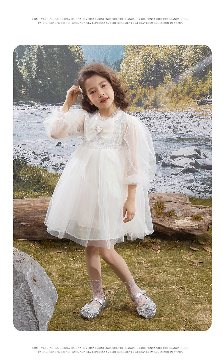 Snoffy Spring Leather Shoes for Girls, Princess Shoes for Older Children, Grit Crystal Shoes, Comfortable Children's Performance Shoes, Moonlight Silver, Size 27 9
