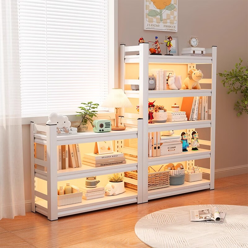 Moxiao Steel Bookshelf, Multi-Tier Floor-Standing, for Home And Student Use, Living Room Storage, Book Rack, White, 80*40*160
