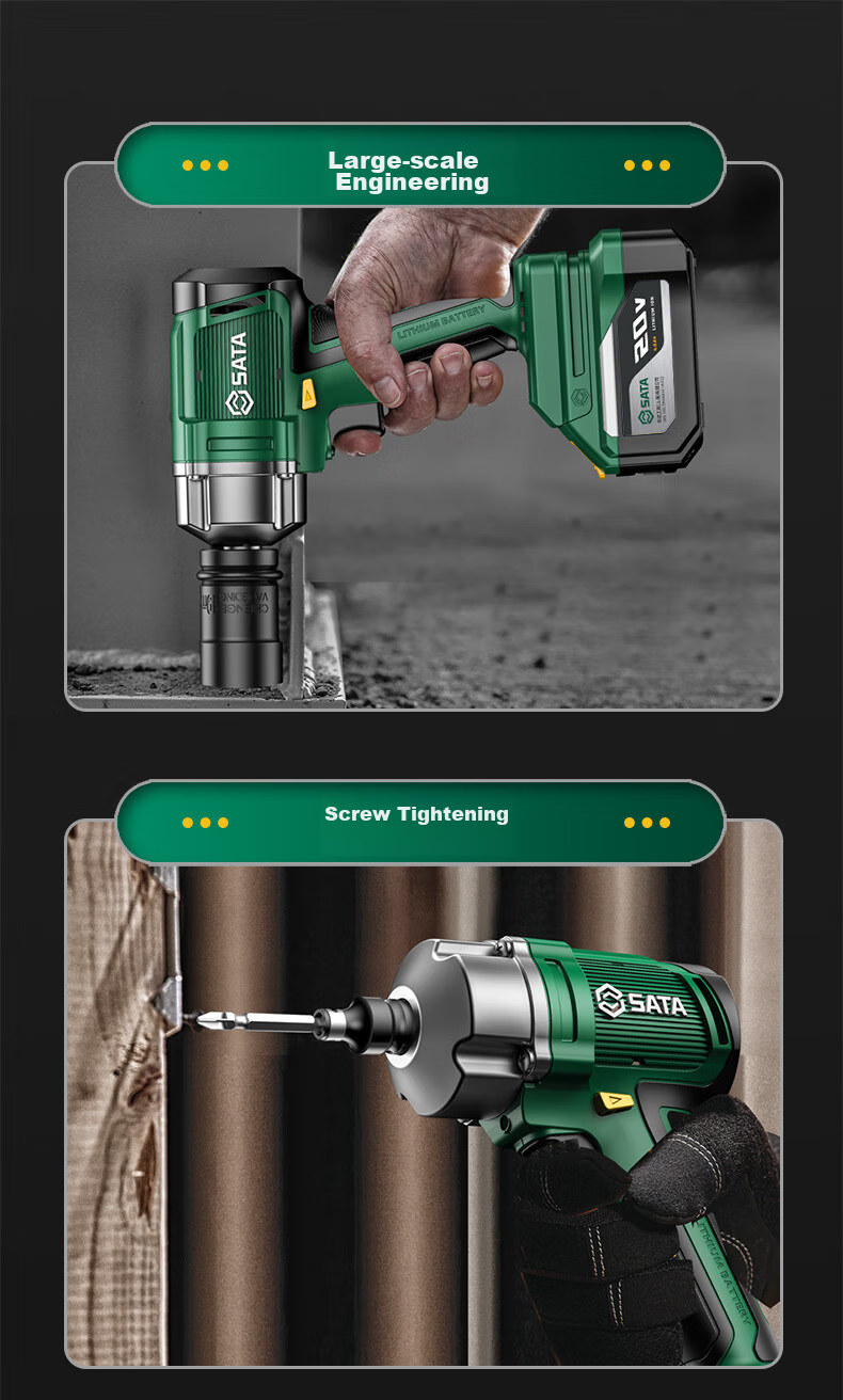 SATA Brushless Electric Wrench Lithium Impact Wrench High Torque Electric Socket Air Gun D05757 with Two Batteries 13