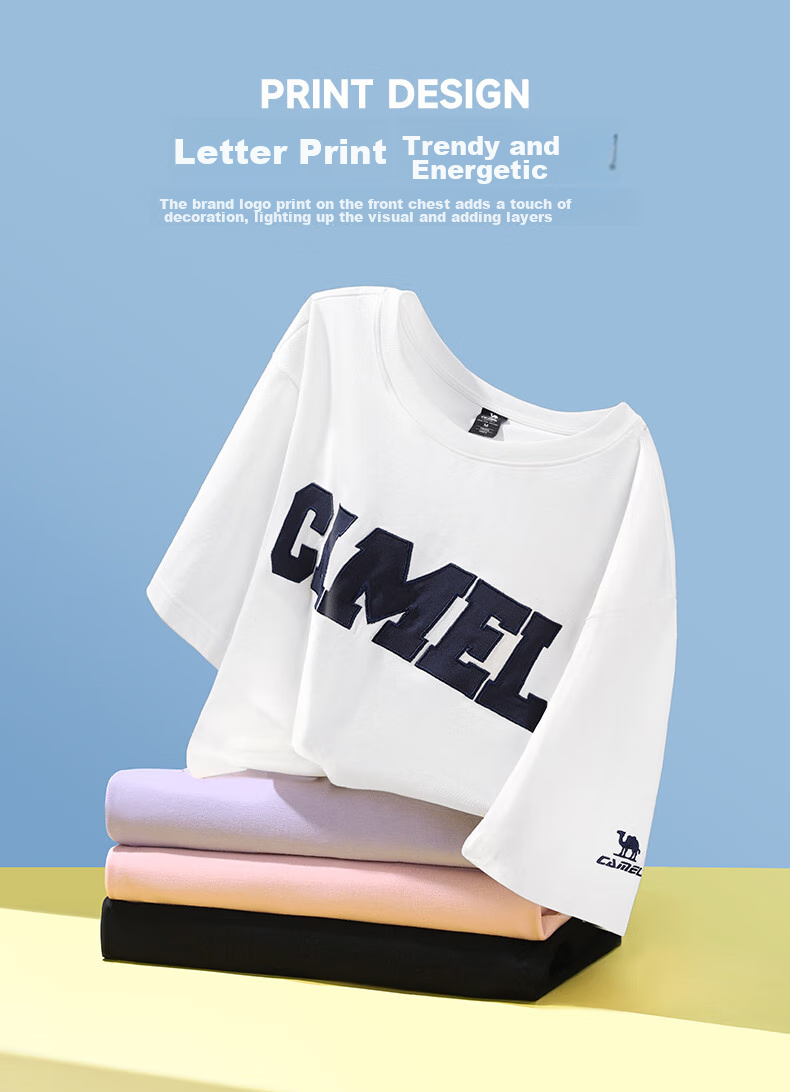 CAMEL Short-Sleeve T-Shirt for Men And Women, Summer New Style Letter Print Trendy Loose Casual Cotton-Feel Top 7