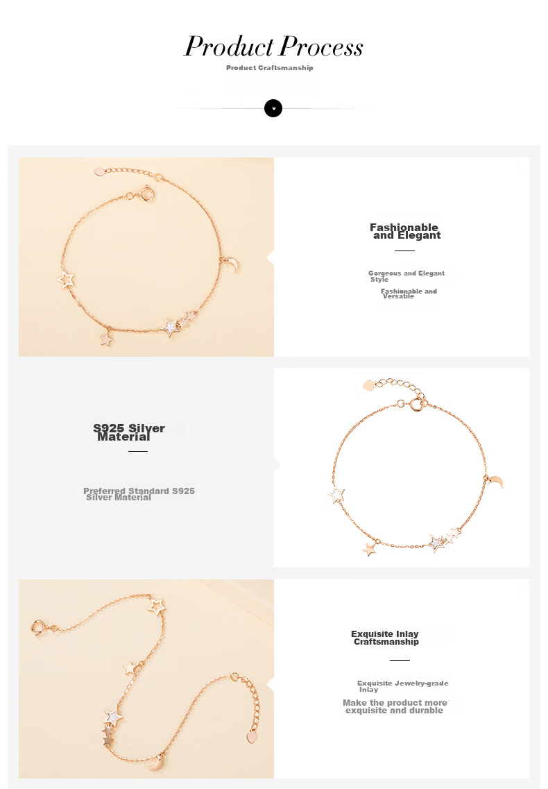 Grace Girl Star And Moon Bracelet for Women, Rose Gold Simple Jewelry, Anniversary Birthday Gift for Girlfriend 4