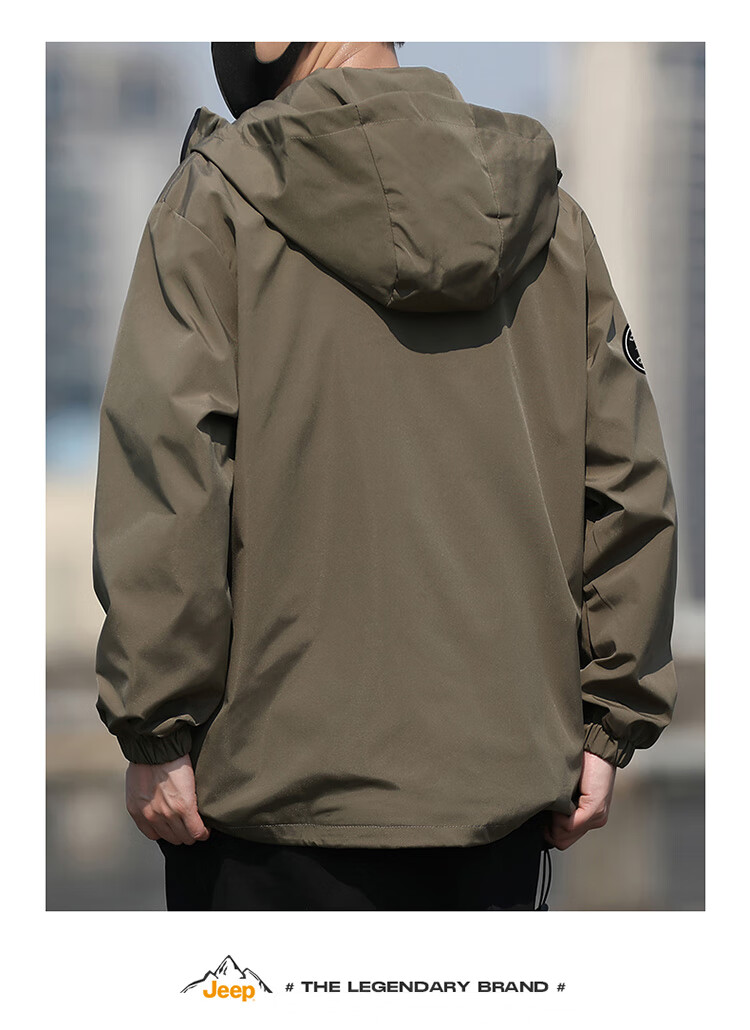 JEEP Men's Hooded Jacket for Spring And Autumn, Loose-Fitting Trendy Casual Clothing, Army Green, 3XL 15