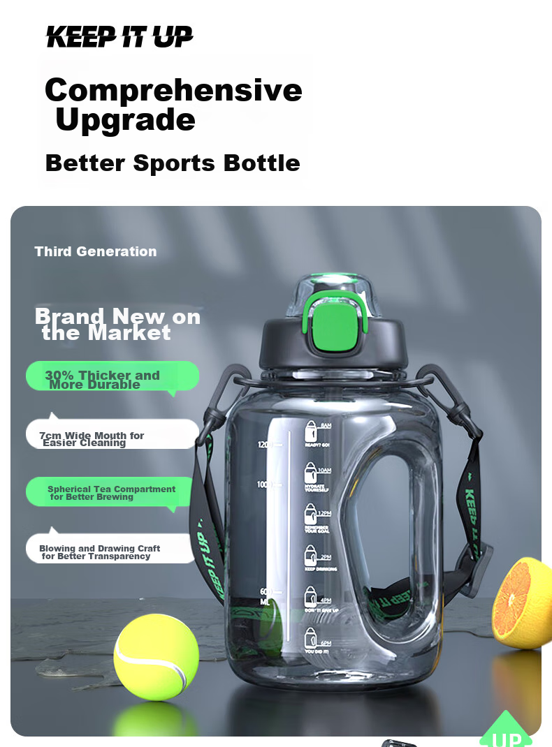 FGA Fuguang Large Capacity Fitness Plastic Water Bottle with Straw, Sports And Student Water Jug, 1.7L 2