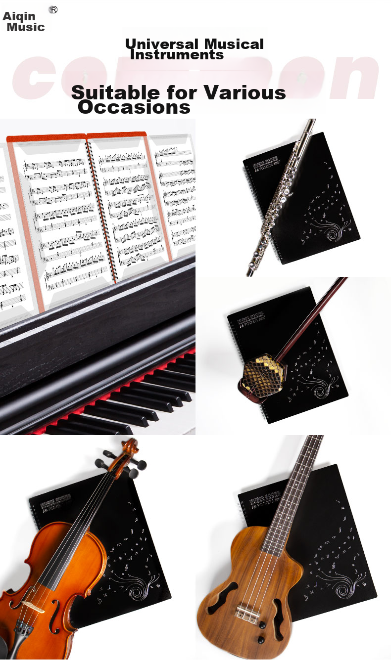 Aiqinle A4 Sheet Music Folder, Full-Size Open, Four Pages, Holds 40 Sheets, Stylish Black Piano Score Folder, Multifunctional And Editable 8