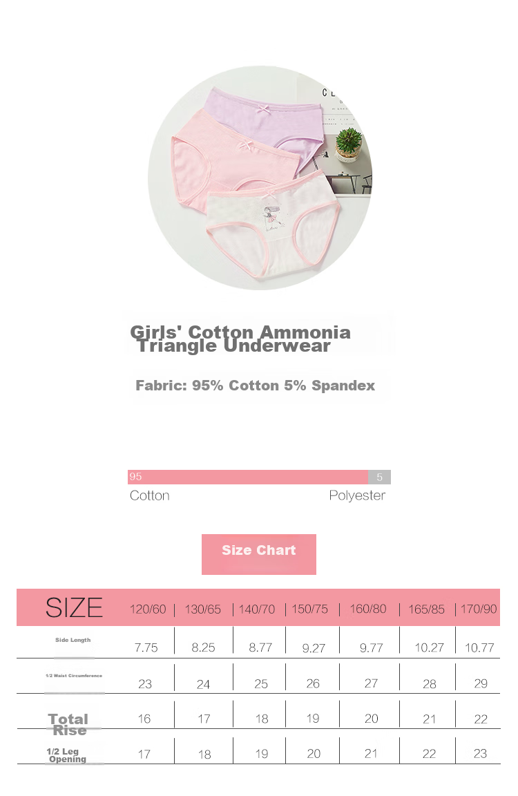 Hodohome Children's Underwear, Girls' 3A Grade Antibacterial Crotch Triangle Panties, Girls' A-Class Cotton-Spandex High-Elastic Cartoon Shorts, 318 160 10
