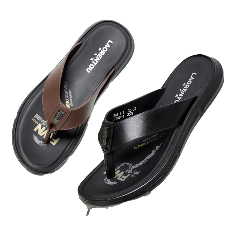 LAORENTOU Flip-Flops for Men, Summer Fashion Simple Dual-Use Sandals And Slippers, Outdoor Beach Sandals, LT68, Brown, Size 39