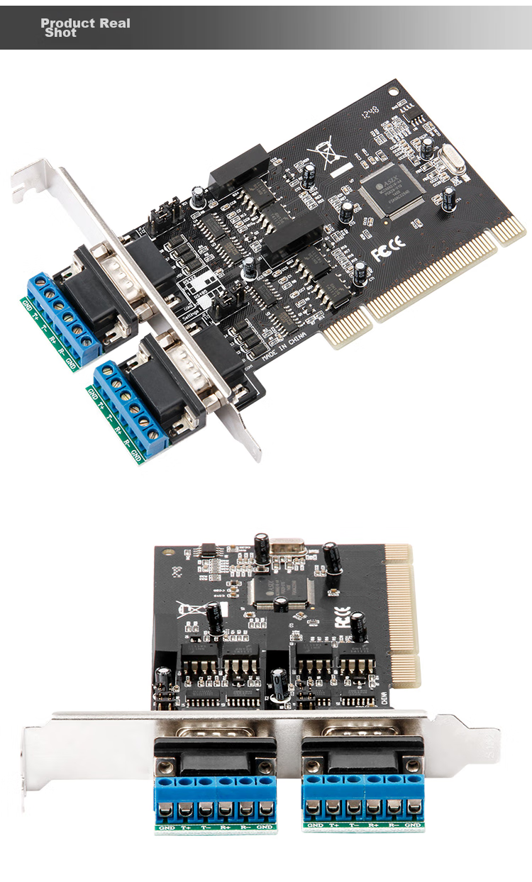 MOGE Desktop PCI to Dual-Port RS485/422 High-Speed Serial Card Optical Isolation Motherboard Serial Expansion Card 9-Pin COM Port Industrial-Grade Terminal Block MC1352 6