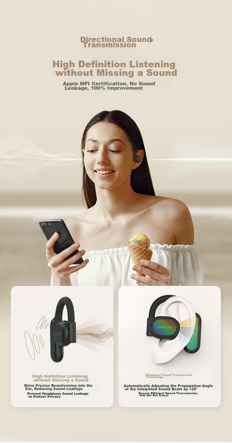 Dacom FreeBeatsPRO [Apple MFi Certified] Bluetooth Headphones, Open-Style for Sports And Running, Non-In, Non-Drop, Wireless Ear-Hook Design, Bone Conduction Concept, Compatible with Huawei 17